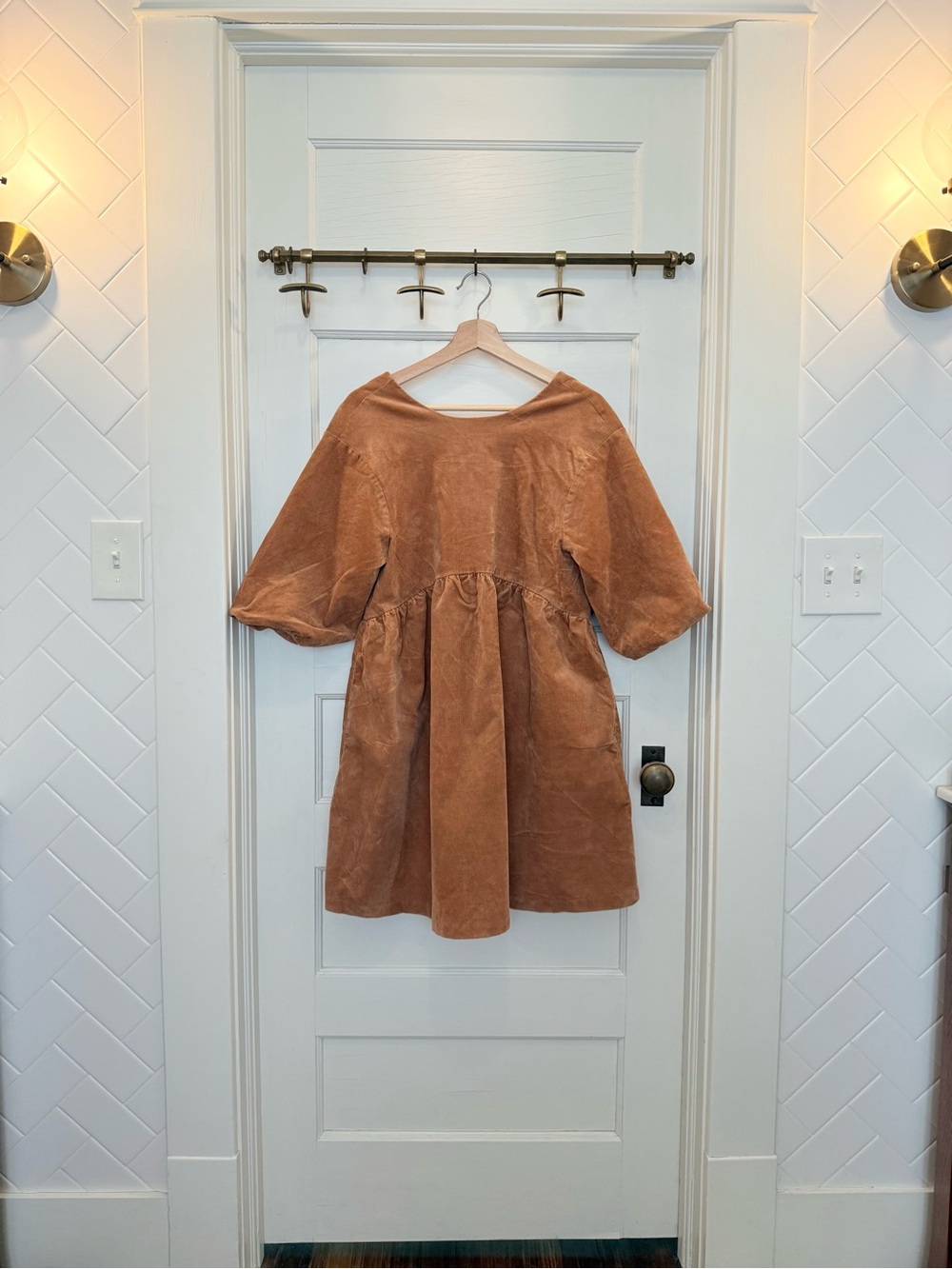 Everlane Corduroy Mini Dress in Pale Burnt Orange